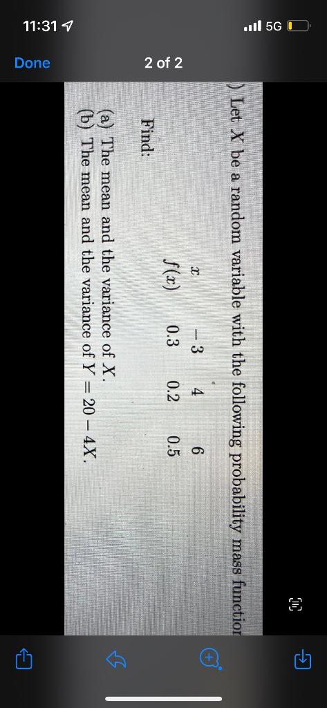 Solved > m ..ll 5GO Let X be a random variable with the | Chegg.com