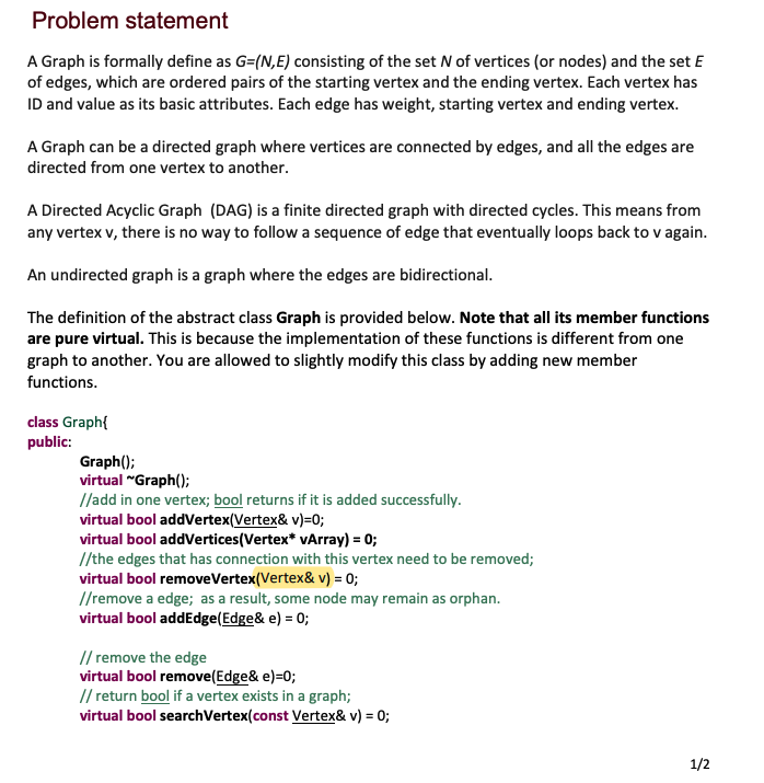 Solved Problem statement A Graph is formally define as | Chegg.com