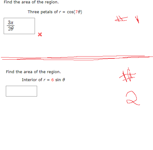 find the area of the region three petals of r cos 7θ