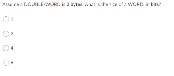 2 bytes 1 word