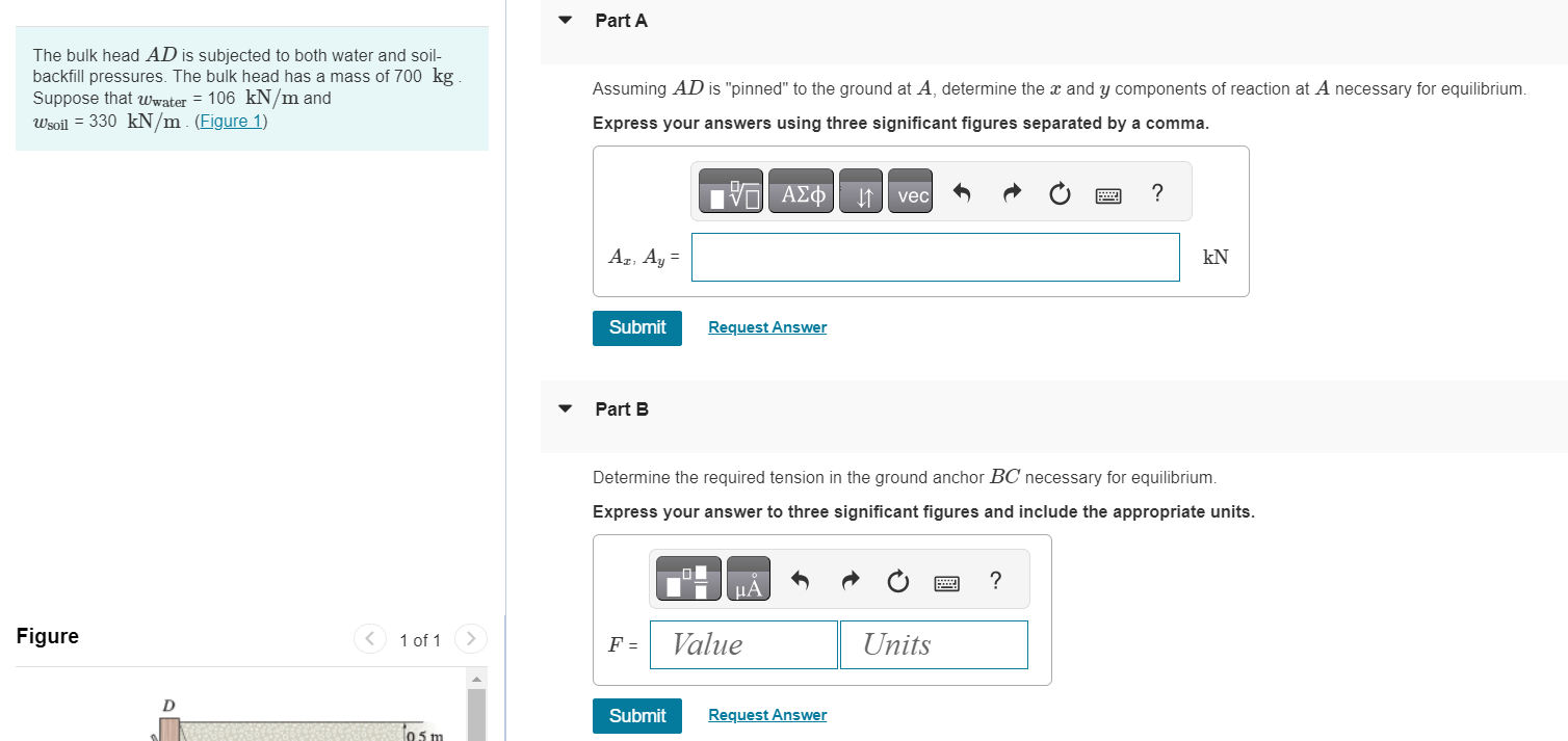 Solved The bulk head AD is subjected to both water and