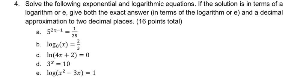 Solved Solve the following exponential and logarithmic | Chegg.com