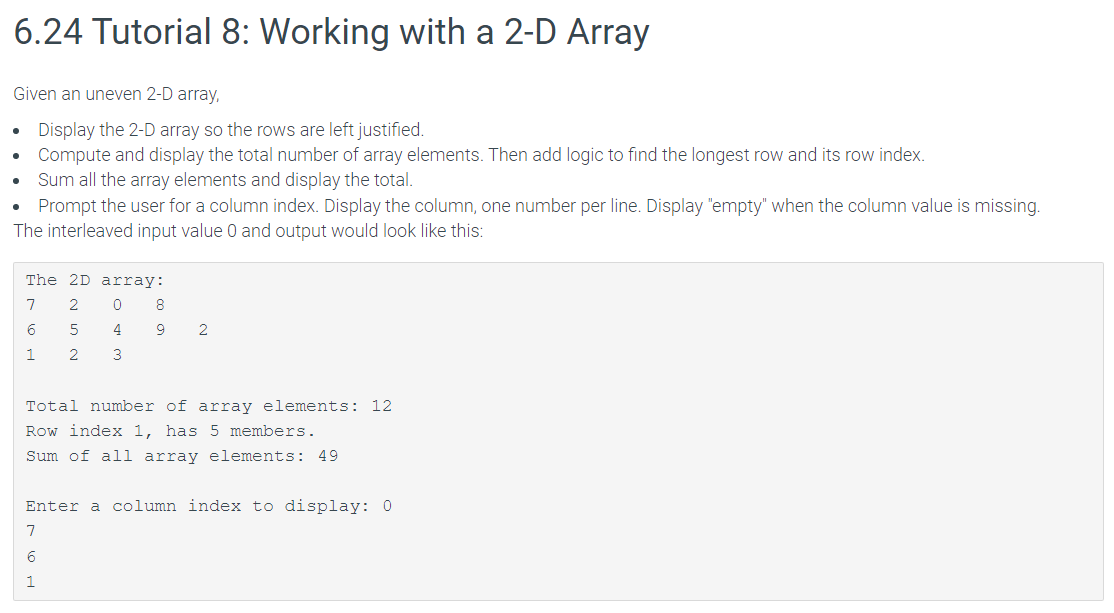 Solved 6.24 Tutorial 8 Working with a 2 D Array Given an Chegg