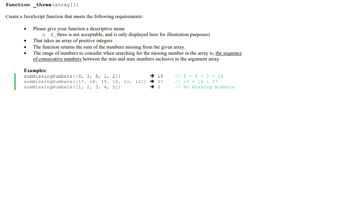 Solved function three (array[l) Create a JavaScript function | Chegg.com