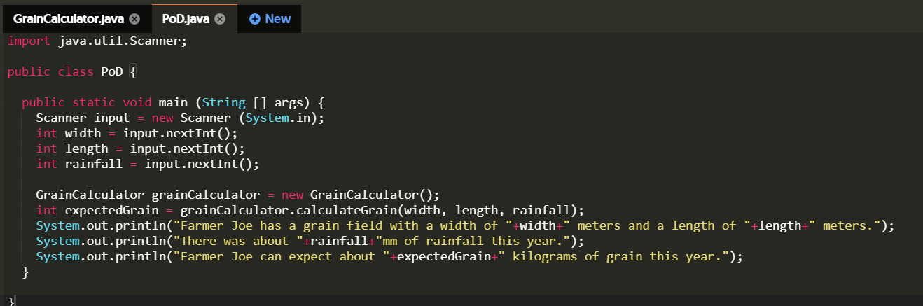 Solved New 1- GrainCalculator.java POD.Java public class | Chegg.com