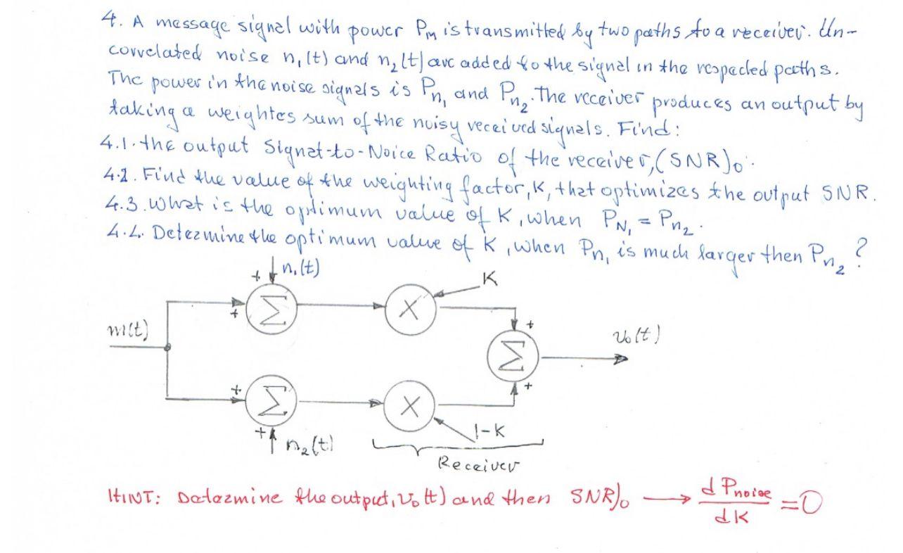 Solved The 4. A message signal with power Pro is transmitted | Chegg.com