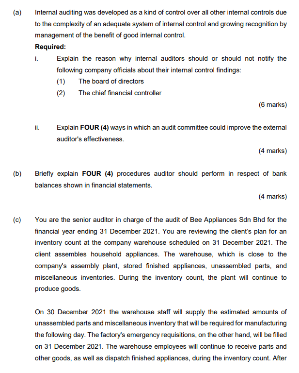 Solved (a) Internal Auditing Was Developed As A Kind Of | Chegg.com