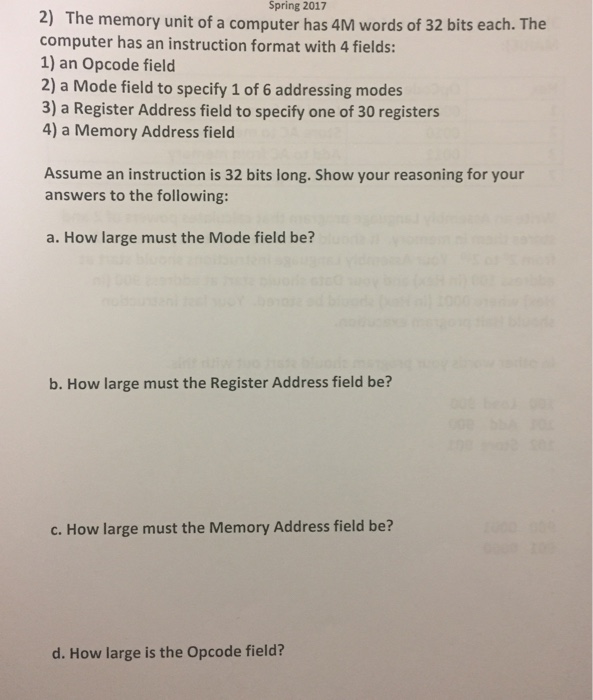 Solved The memory unit of a computer has 4M words of 32 bits | Chegg.com