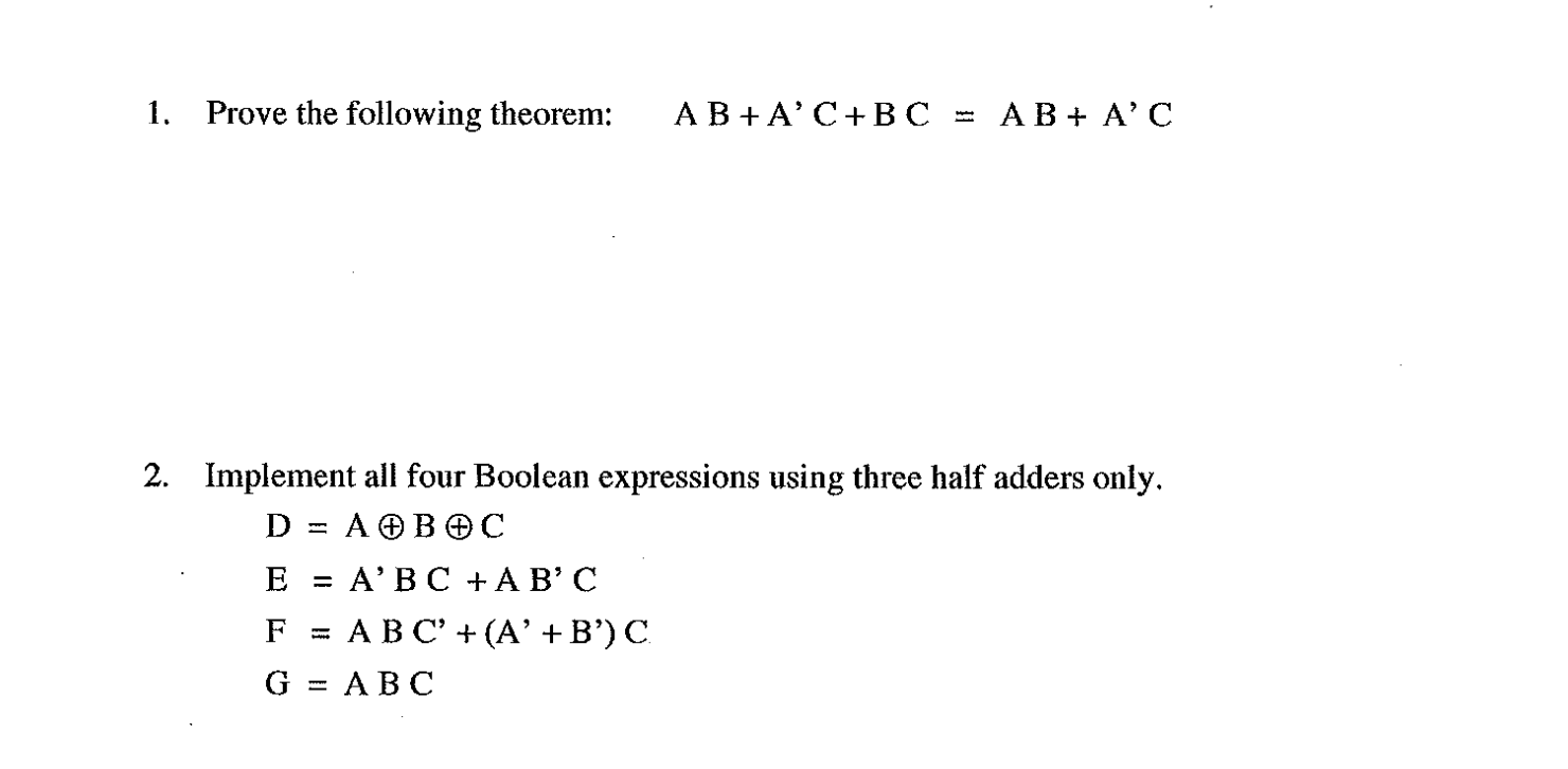 Solved L. Prove The Following Theorem: AB+A' | Chegg.com