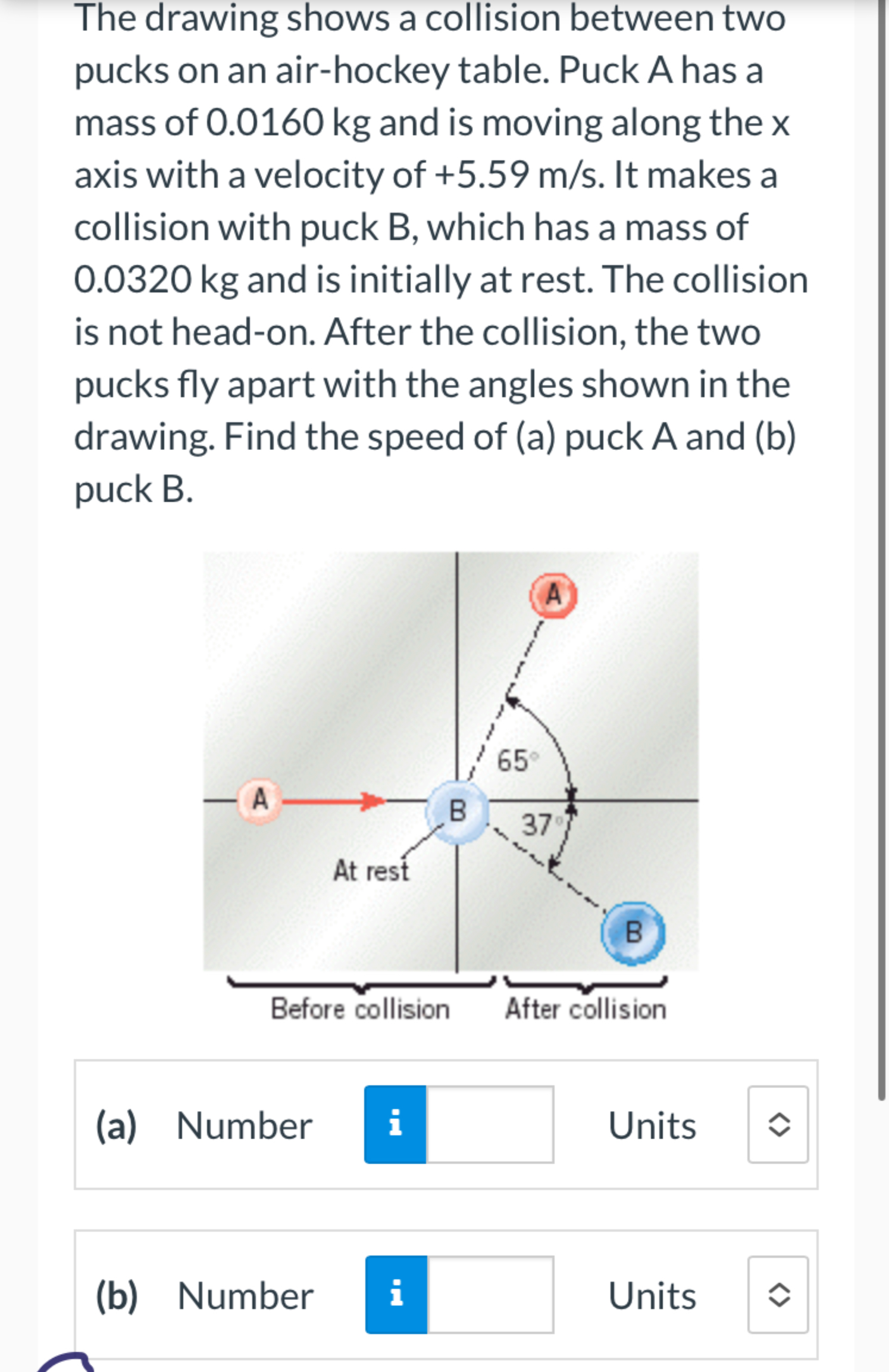Solved The drawing shows a collision between two pucks on an | Chegg.com