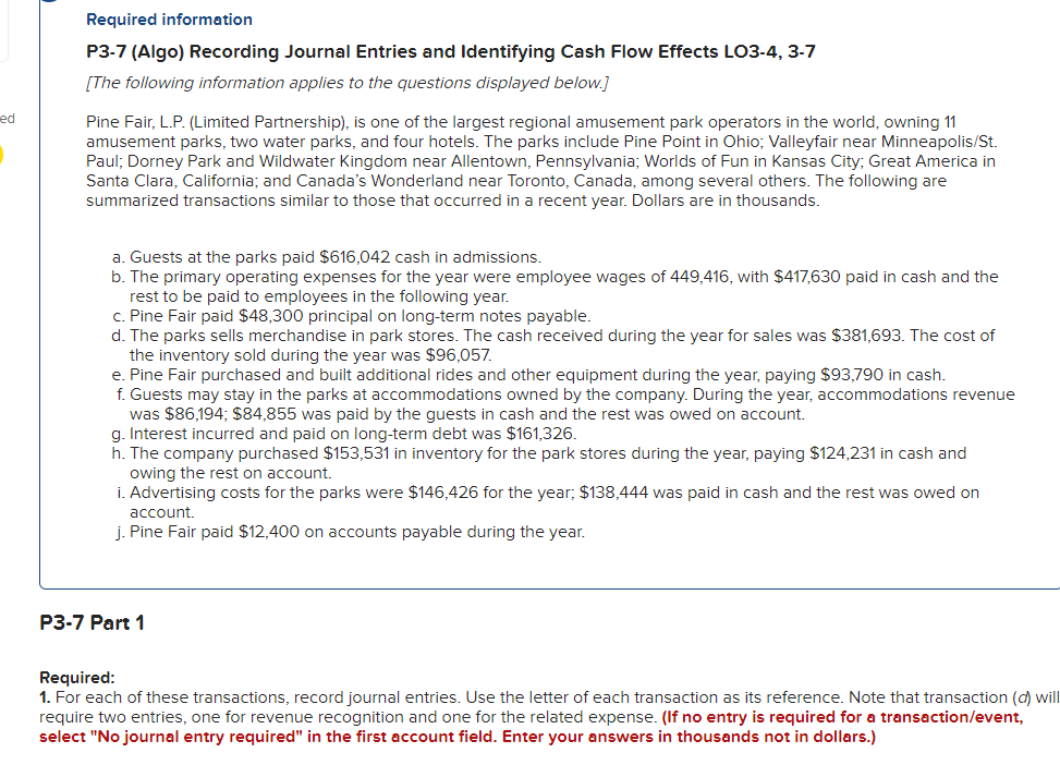 Solved Required information P3-7 (Algo) Recording Journal | Chegg.com