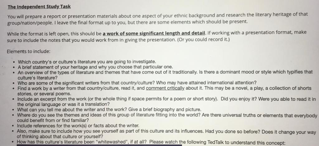 Solved The Independent Study Task You will prepare a report | Chegg.com