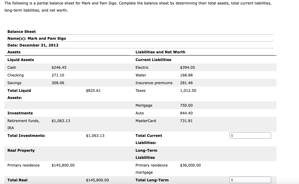 solved-the-following-is-a-partial-balance-sheet-for-mark-and-chegg