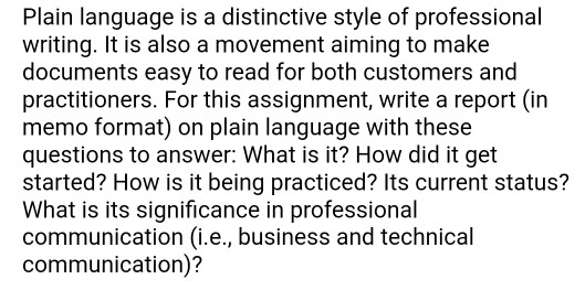Solved Plain language is a distinctive style of professional | Chegg.com