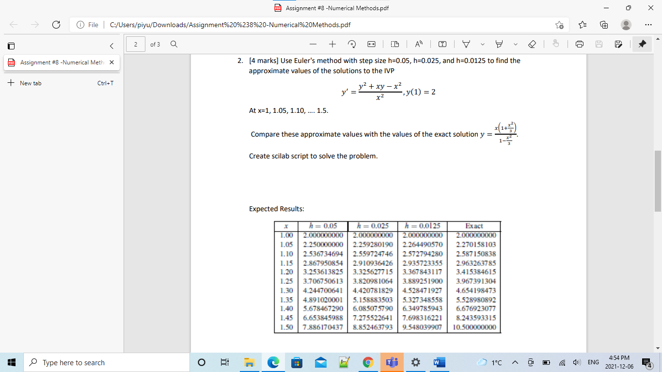 Solved Assignment #3 - Numerical Methods.pdf C File | Chegg.com