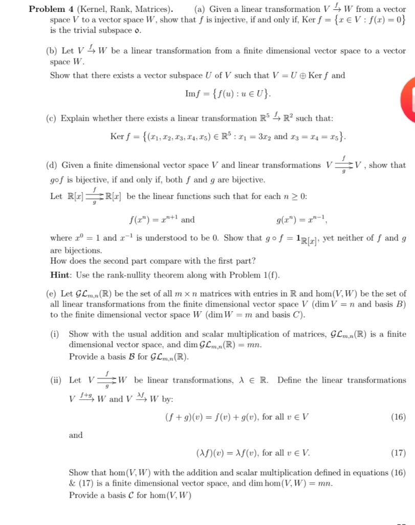 Solved Problem 4 Kernel Rank Matrices A Given A Li Chegg Com