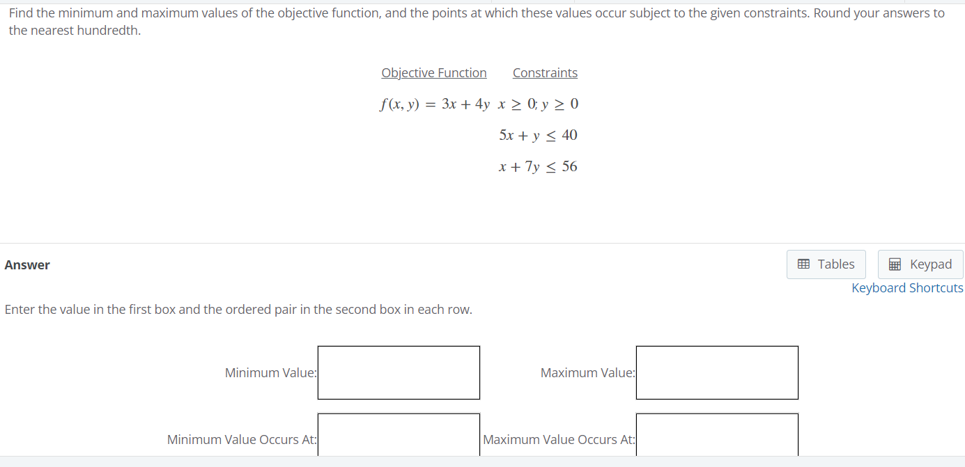 Solved Find the minimum and maximum values of the objective | Chegg.com