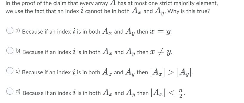 Solved In the proof of the claim that every array A has at | Chegg.com