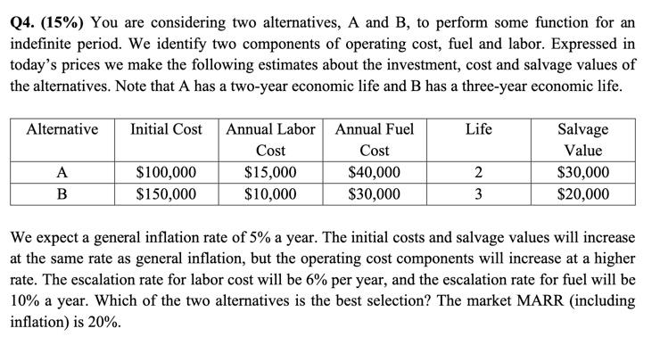 Q4. (15%) You Are Considering Two Alternatives, A And | Chegg.com