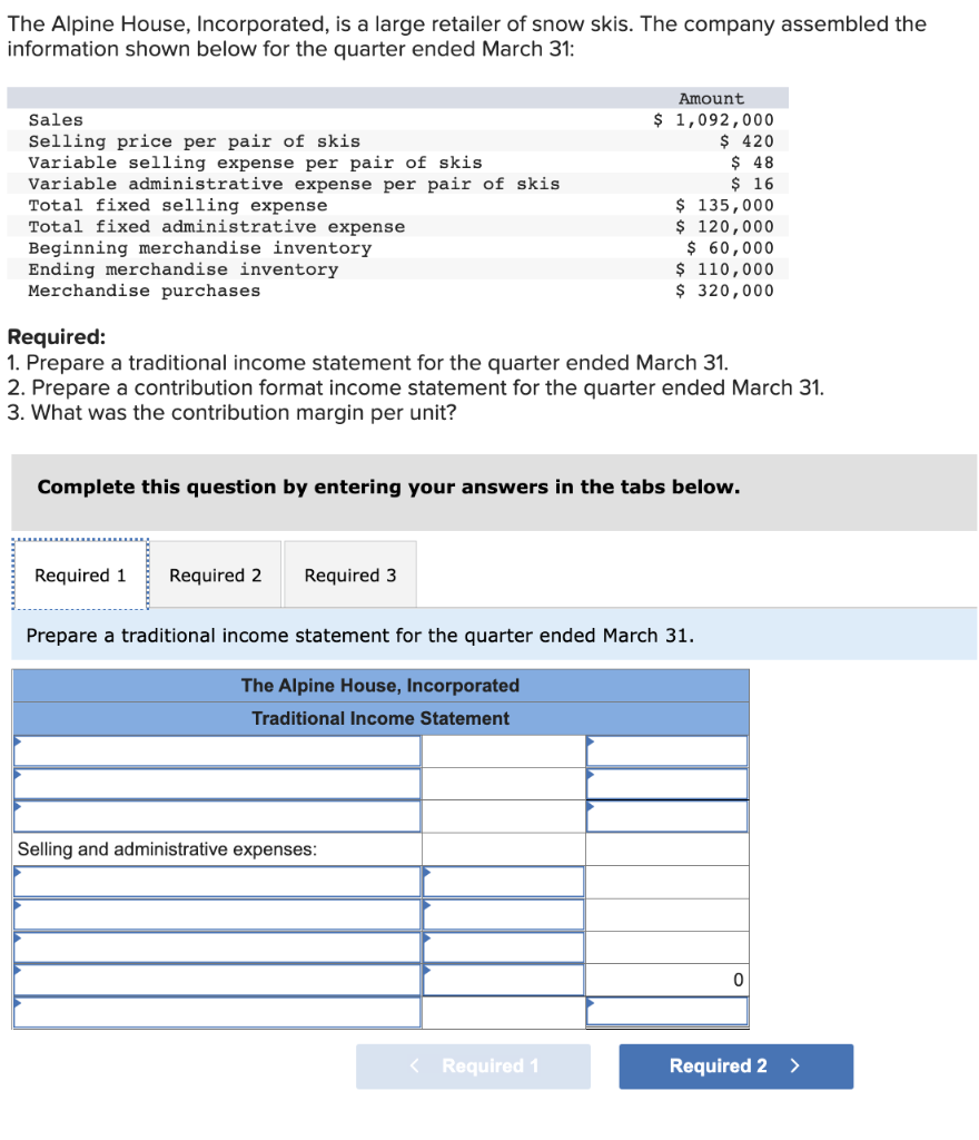 Solved The Alpine House, Incorporated, is a large retailer | Chegg.com