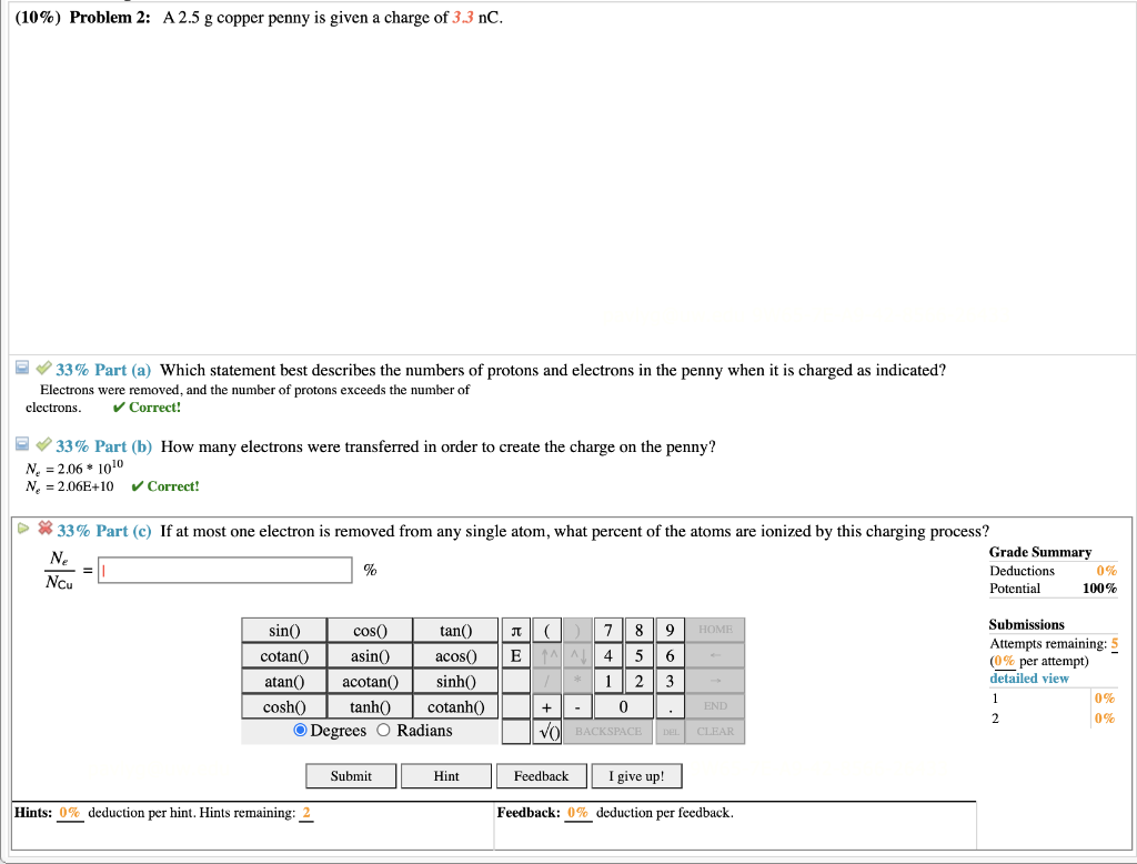 Solved (10%) Problem 2: A 2.5 G Copper Penny Is Given A | Chegg.com