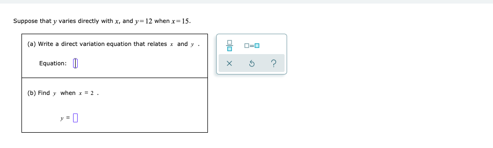 Solved Suppose that y varies directly with X, and y-12 when | Chegg.com