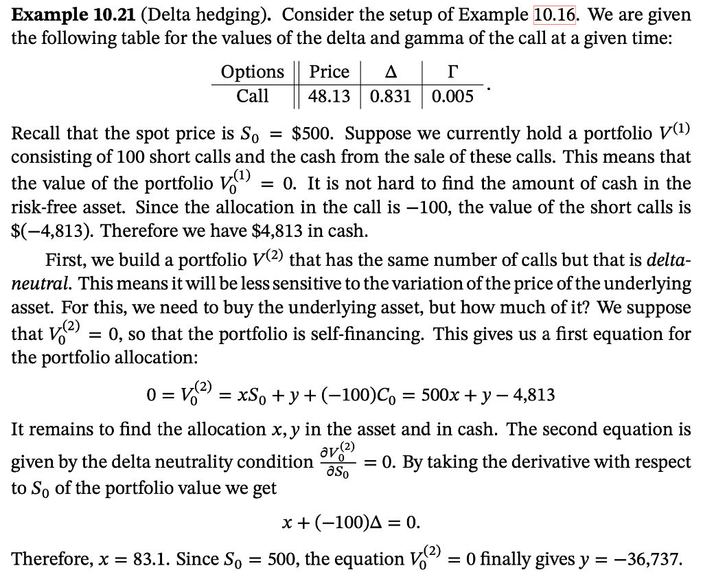 Solved Example 10.21 (Delta hedging). Consider the setup of | Chegg.com