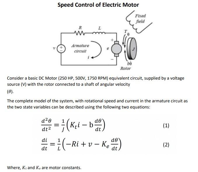 Solved Speed Control of Electric Motor Fixed field R | Chegg.com