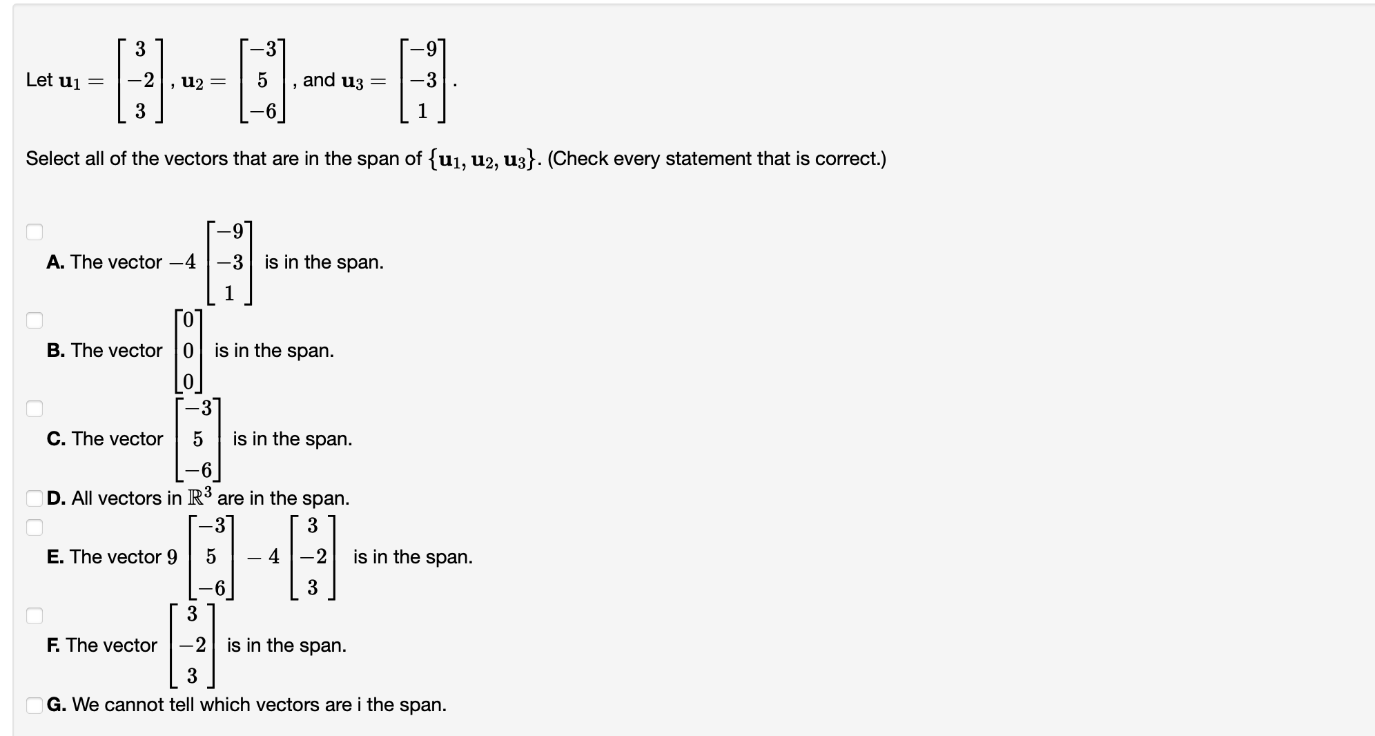 Solved Let U1⎣⎡3−23⎦⎤u2⎣⎡−35−6⎦⎤ And U3⎣⎡−9−31⎦⎤ Select 3461