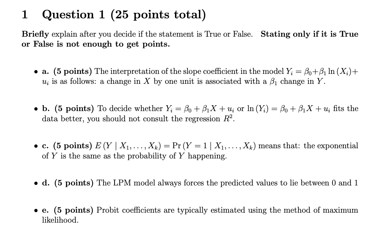 Solved 1 Question 1 (25 points total) Briefly explain after | Chegg.com