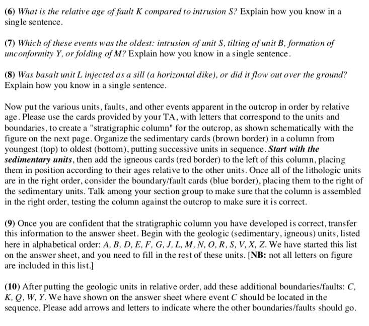 Solved (6) What is the relative age of fault K compared to | Chegg.com