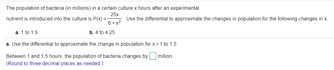 Solved The population of bacteria (in millions) in a certain | Chegg.com