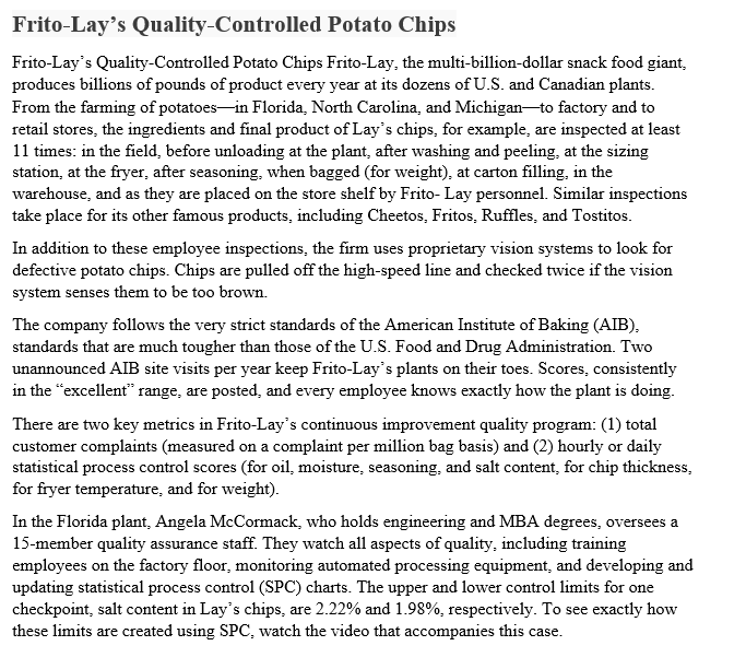 Solved Frito-Lay's Quality-Controlled Potato Chips | Chegg.com