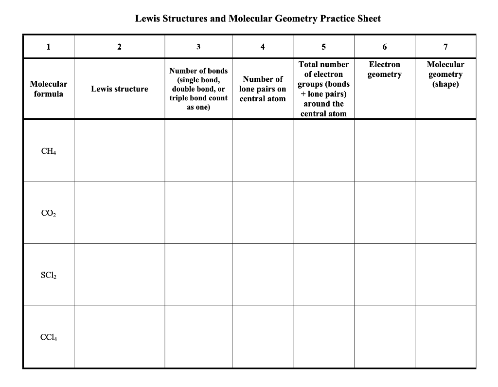 Solved Lewis Structures and Molecular Geometry Practice  Chegg.com Inside Lewis Structure Practice Worksheet