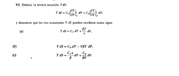 9.5. Deducir la tercera ecuación TdS : | Chegg.com