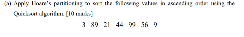 Solved (a) Apply Hoare's partitioning to sort the following | Chegg.com