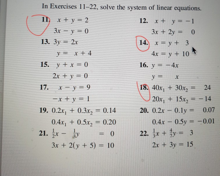 In Exercises 11 22 Solve The System Of Linear Chegg Com