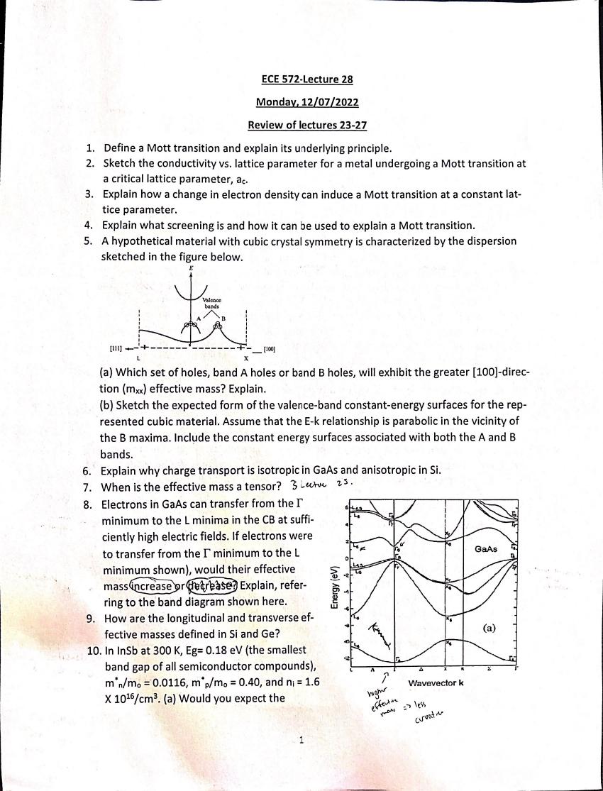 Solved 1. Define a Mott transition and explain its | Chegg.com