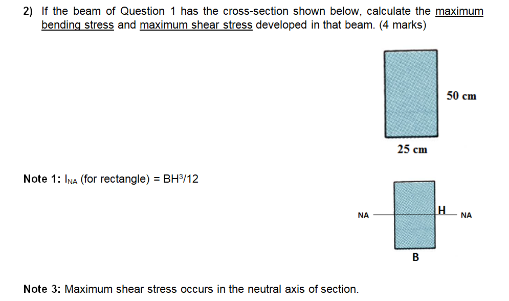 Solved 2) If the beam of Question 1 has the cross-section | Chegg.com