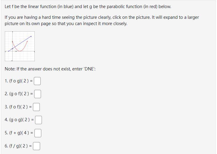 Solved Let f be the linear function (in blue) and let g be | Chegg.com