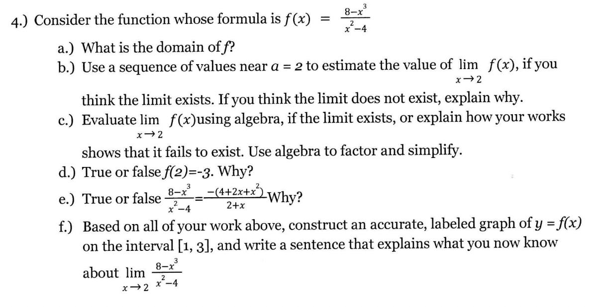 Solved 8-X = X-4 4.) Consider the function whose formula is | Chegg.com