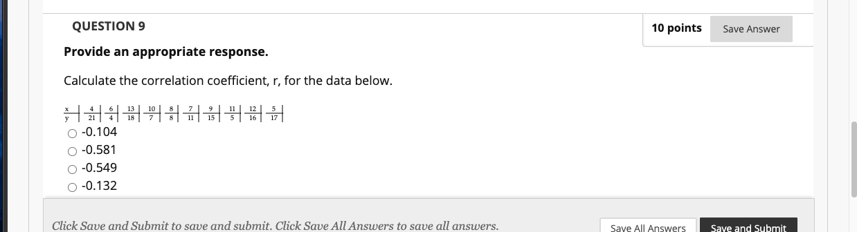 Solved Question 9: Calculate the correlation coefficient, r, | Chegg.com