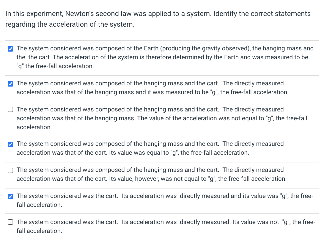 Solved In this experiment, Newton's second law was applied | Chegg.com