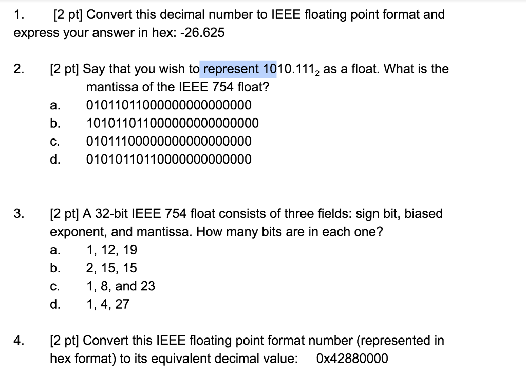 Explain Floating Point Representation Of Decimal Numbers