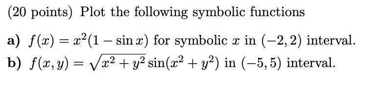 Symbolic Function Examples Solved (20 points) Plot the following symbolic functions a) | Chegg.com