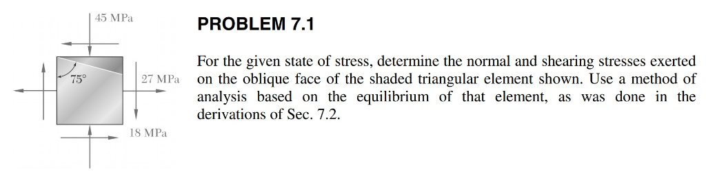 Solved 45 MPa PROBLEM 7.1 For the given state of stress, | Chegg.com