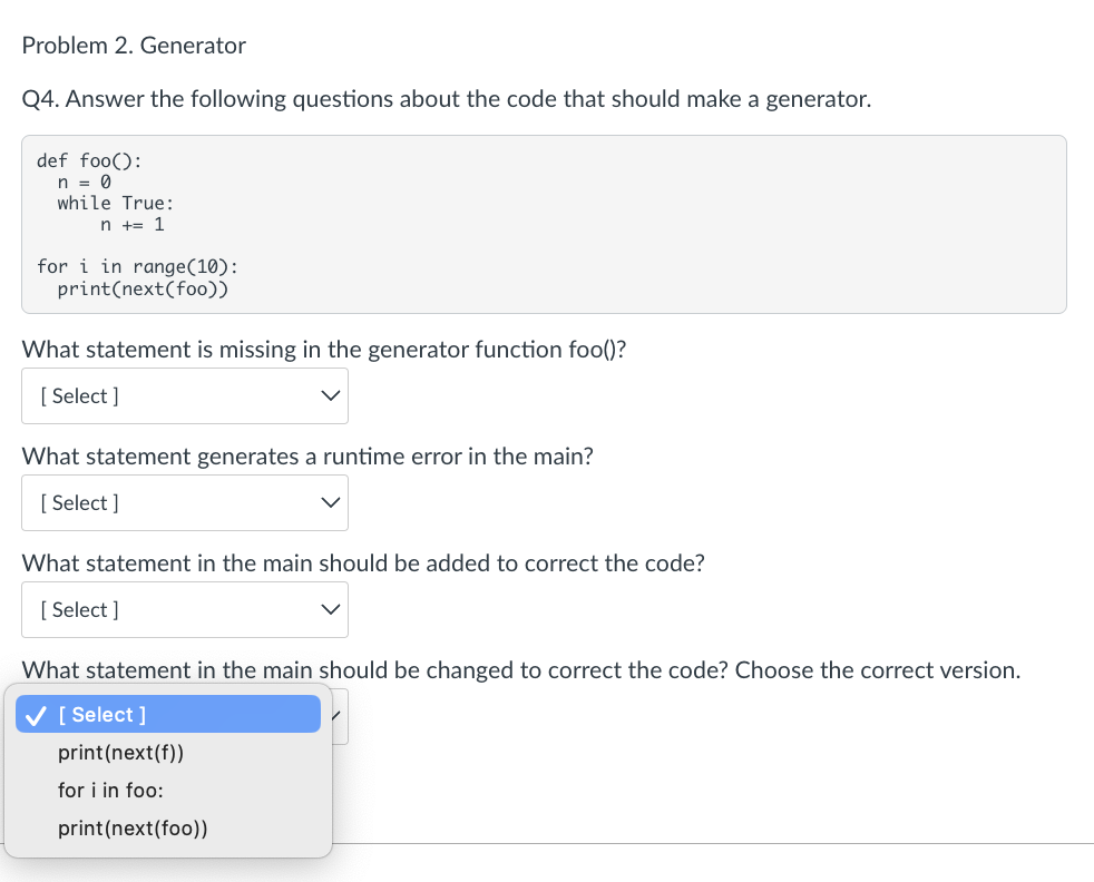 Solved Problem 2. Generator Q4. Answer the following | Chegg.com