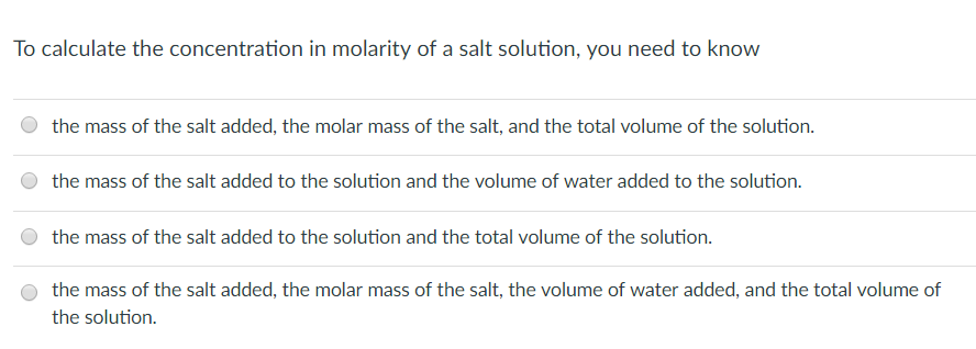 Solved To calculate the concentration in molarity of a salt | Chegg.com