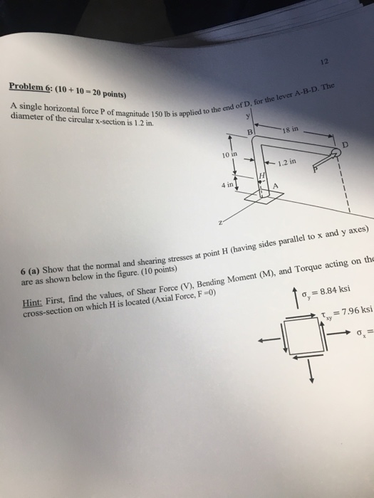 Solved Problem 6:(10+10-20 points) A single horizontal force | Chegg.com