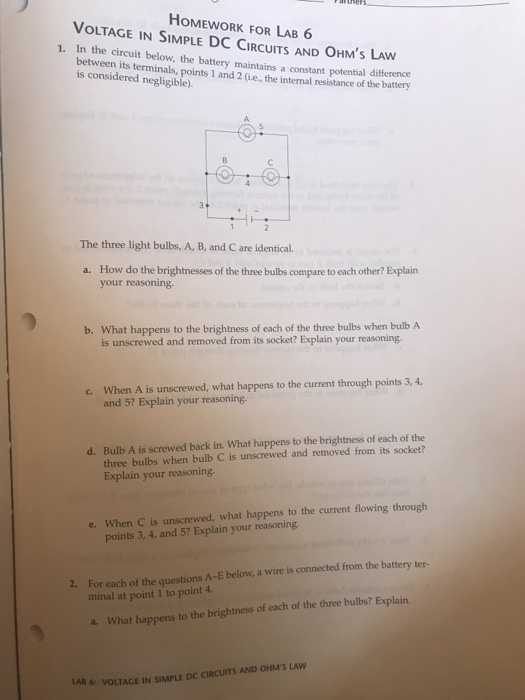 Solved HOMEWORK FOR LAB 6 VOLTAGE IN SIMPLE DC CIRCUITS AND | Chegg.com